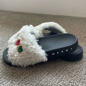 Marni fuzzy rhinestone slides